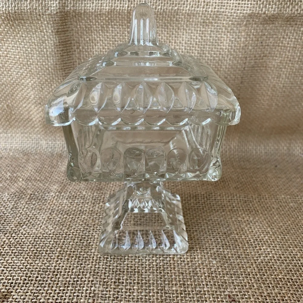 Vintage Glass Jewelry Dish Glass Bowl with Lid